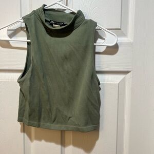 Zara Sage Green Ribbed Crop Top